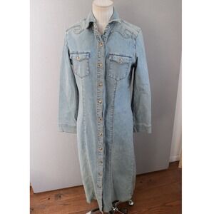 Isabelle Bird Denim Maxi Dress 8 Light Wash Western Scroll Yoke Women Y2K Rodeo